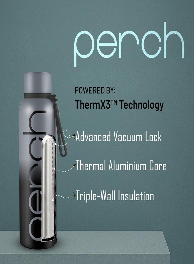 Perch Zion Hot and Cold Steel Water Bottle 720 ml, ISI Certified, Vacuum Insulated | for School, Gym, Office, Home | Leak Proof, BPA-Free | Flask for Kids, Men and Women | Cloud Black - Image 2